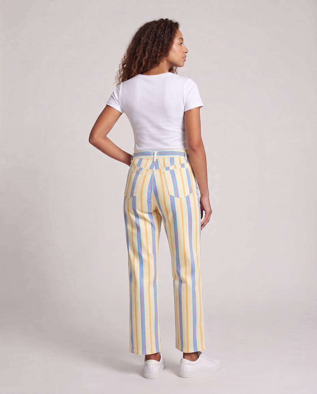 Women Striped Pants with Straight Leg, High Waist and Five-Pocket Design Fashion Glam