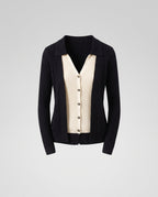 Women's Two-Piece Knit Layering Cardigan with Contrasting Button Top and Shirt Collar Fashion Glam