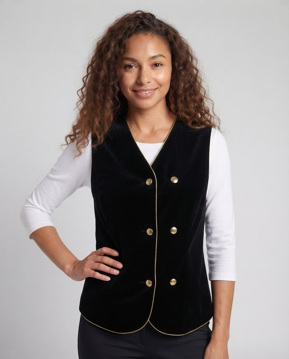 Women Elegant Velvet Vest with Button Details Fashion Glam