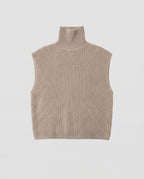 Women Short Cut Fluffy Mohair Look Fine Knit Vest with Round Neck
