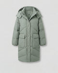 Women's nan extralong thermal quilted coat with noise-reducing outer material and concealed two-way zipper