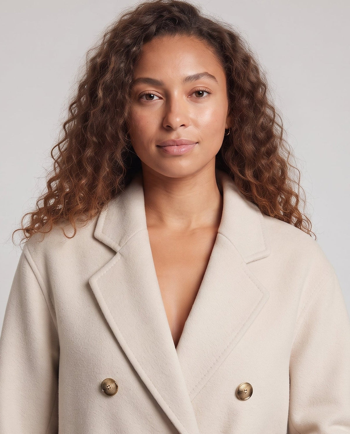 Women's Mid-Length Double-Breasted Wool Blend Long Coat with Oversized Lapels