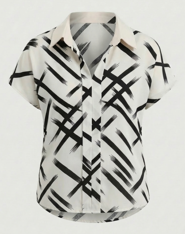 Women's Silk Imitation Blouse Shirt with Print