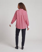Women's Casual Striped Oversize Shirt with Contrast Cuffs Fashion Glam