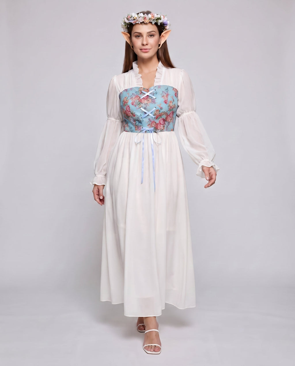 Women Romantic Maxi Dress with Ruffles and Floral Pattern Fashion Glam