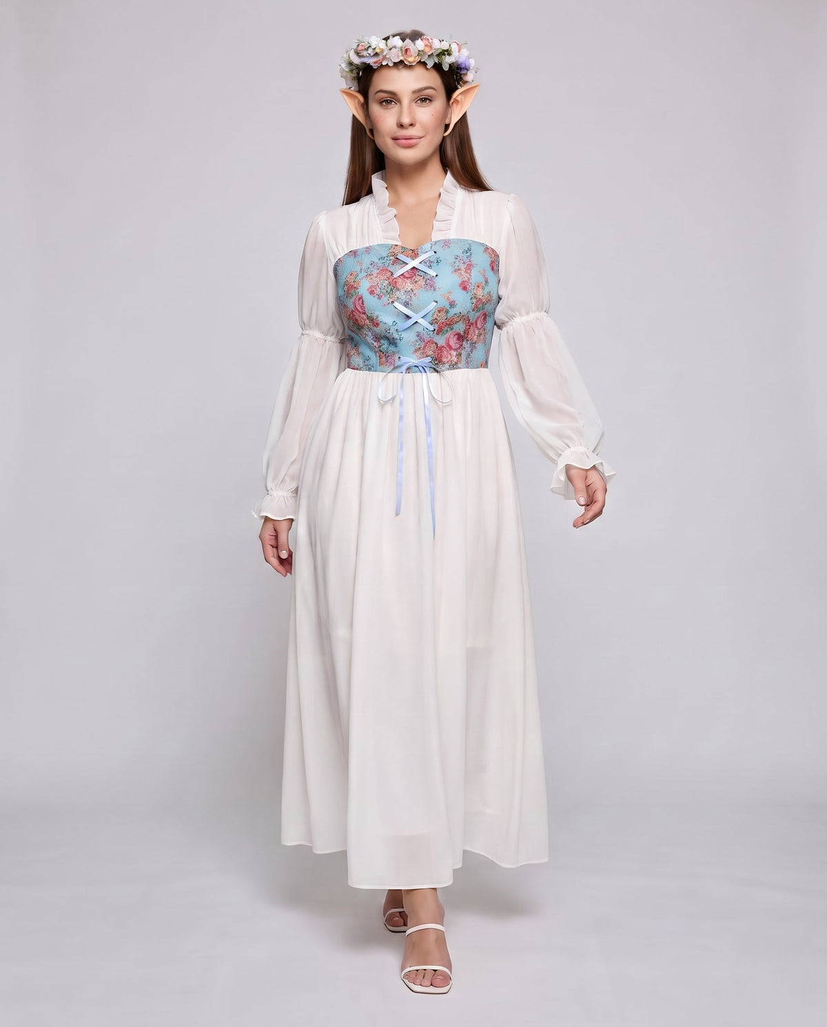 Women Romantic Maxi Dress with Ruffles and Floral Pattern Fashion Glam