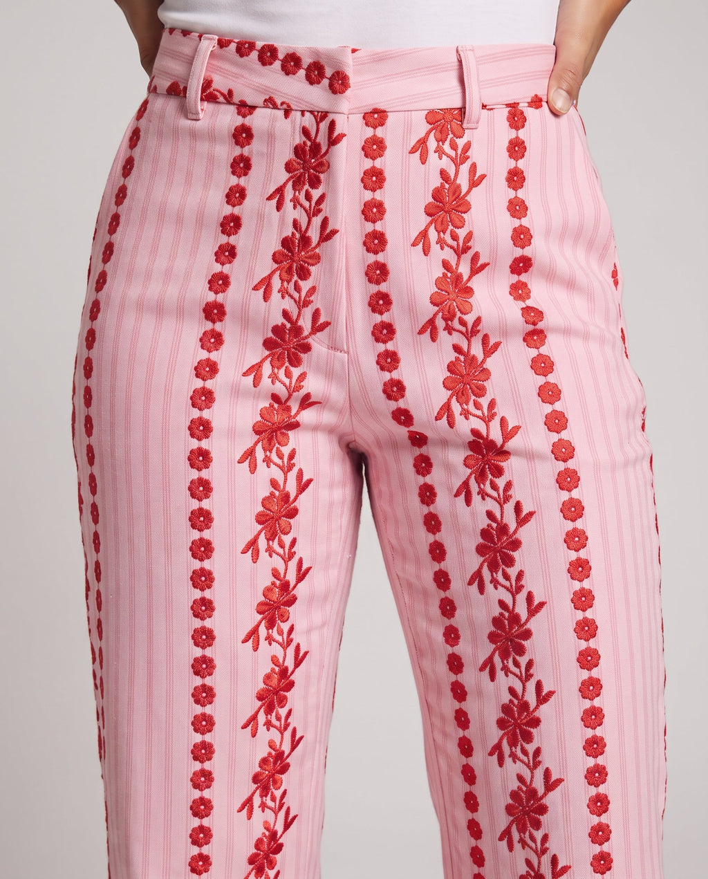 Women Palazzo Pants with Embroidered Vertical Stripes and High Waist Fashion Glam