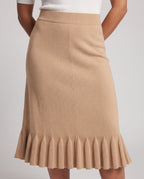 Women's Elegant Midi Skirt made of Fine Knit with Pleated Ruffle Trim