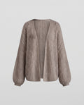 Women's Open Mohair-Look Cardigan with Ribbed Texture and Oversized Sleeves Fashion Glam