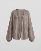 Women's Open Mohair-Look Cardigan with Ribbed Texture and Oversized Sleeves Fashion Glam
