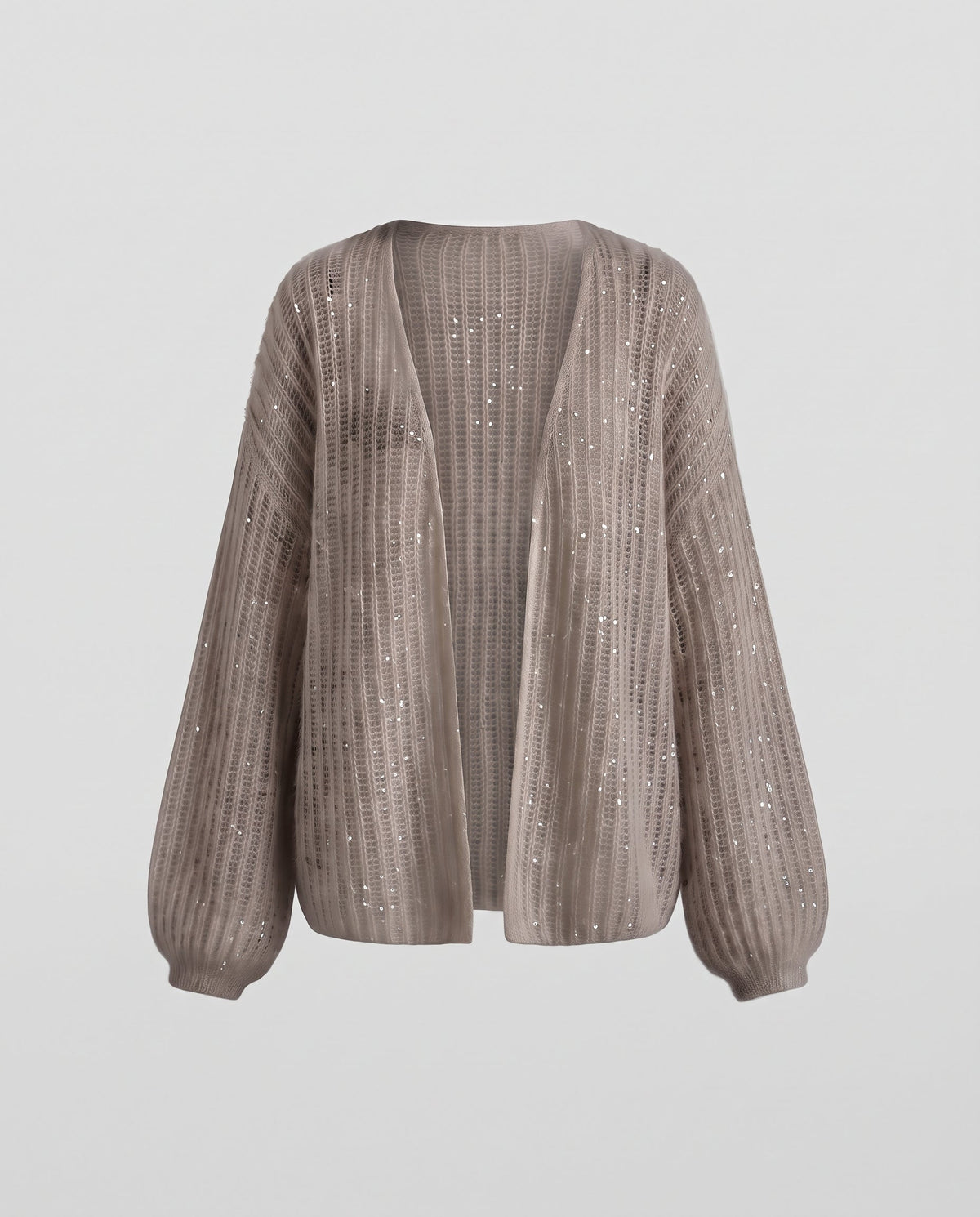 Women's Open Mohair-Look Cardigan with Ribbed Texture and Oversized Sleeves Fashion Glam