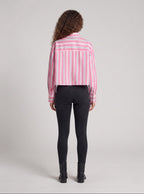 Women Cropped Shirt Blouse in Oversized Look with Lace Application Fashion Glam