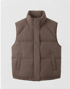 Women's non-padded thermal quilted vest with high standing collar, concealed two-way zipper, and practical flap pockets