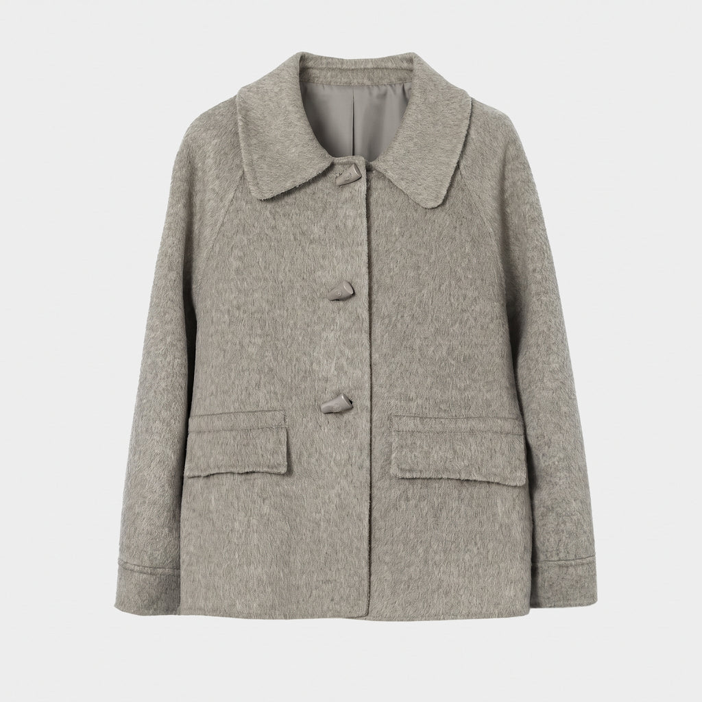 Women's Boxy Duffle Coat in Short Cut Made of Wool Blend with Toggle Closures and Applied Flap Pockets Fashion Glam
