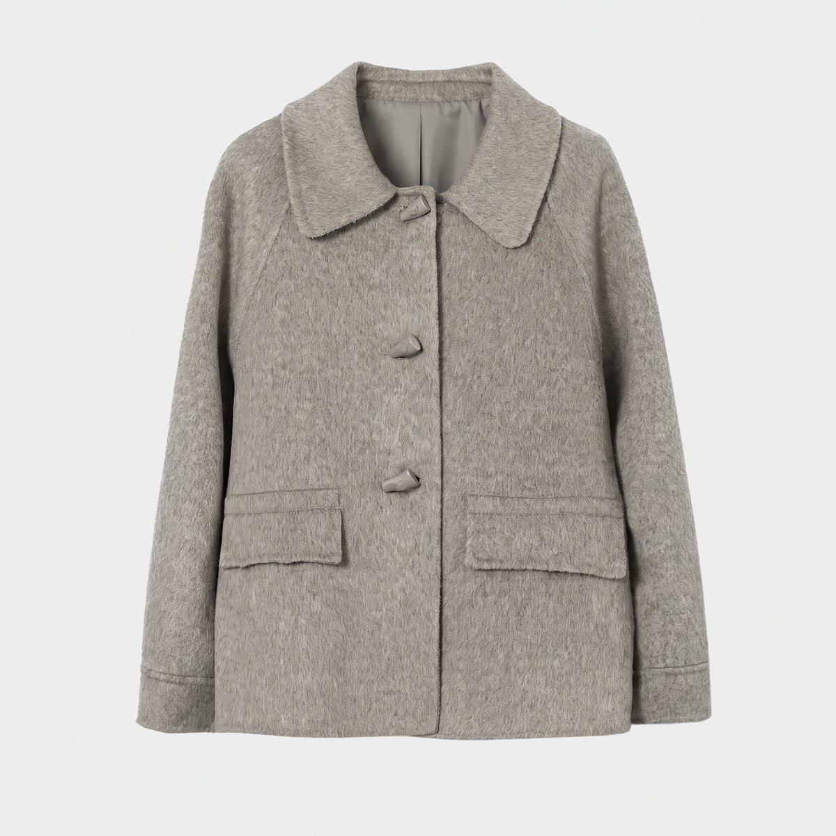 Women's Boxy Duffle Coat in Short Cut Made of Wool Blend with Toggle Closures and Applied Flap Pockets Fashion Glam