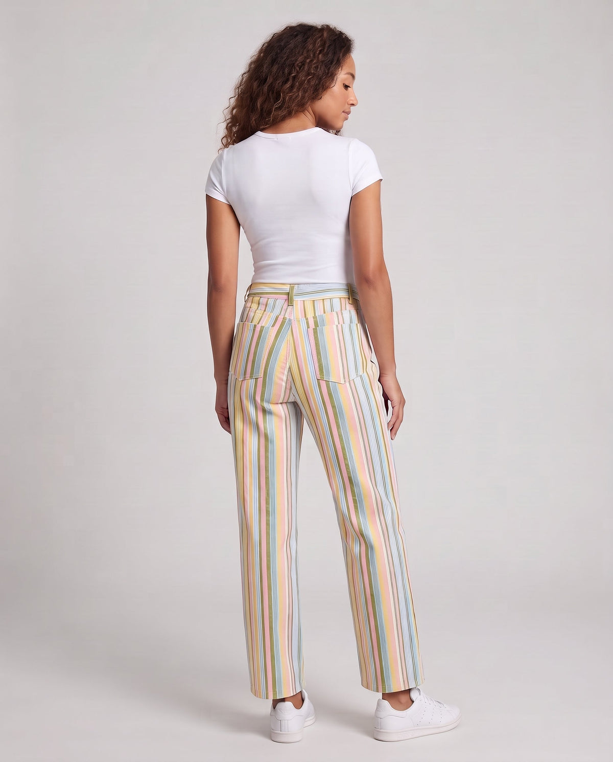 Women high-waisted, wide striped pants with straight leg Fashion Glam