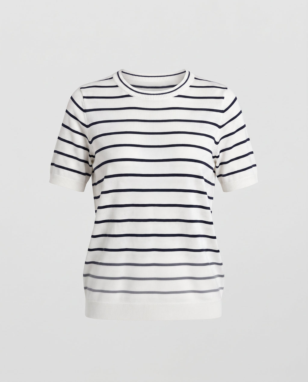 Women's Short Sleeve Fine Knit Sweater with Maritime Stripes Fashion Glam