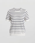 Women's Short Sleeve Fine Knit Sweater with Maritime Stripes Fashion Glam