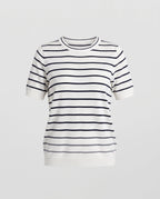 Women's Short Sleeve Fine Knit Sweater with Maritime Stripes Fashion Glam