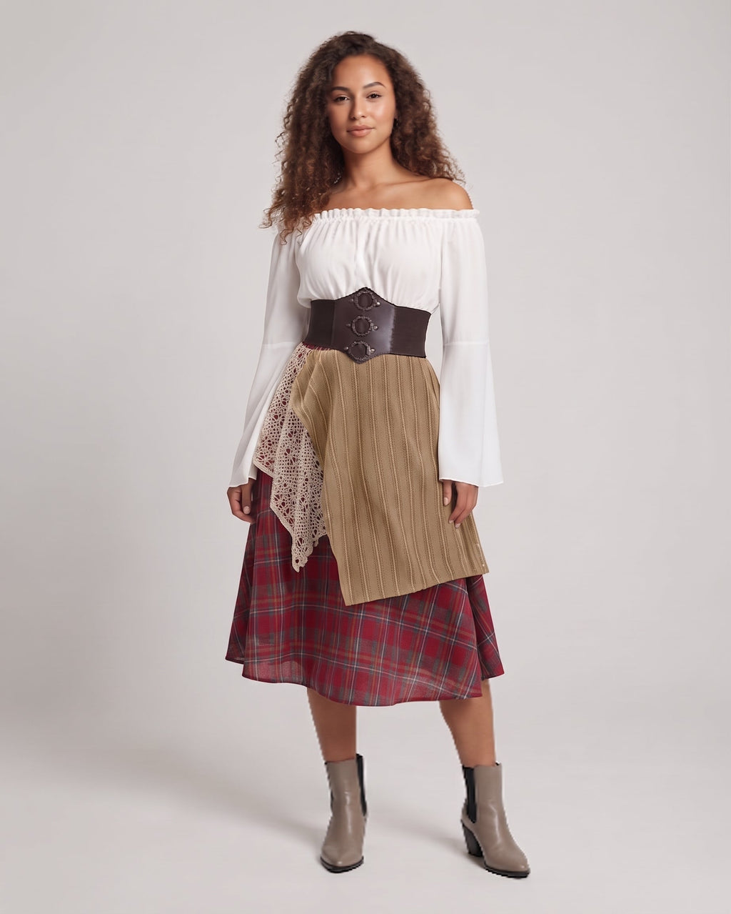 Women's romantic maxi dress with wide sleeves and waist corset Fashion Glam
