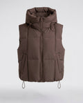 Women's quilted hooded vest with adjustable drawstring and two-way zipper