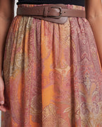 Women's maxi skirt with paisley print, flared A-line and belted waist Fashion Glam
