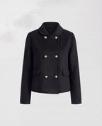 Women's Boxy Short Jacket with Double-Breasted Button Placket and Gold Decorative Buttons Fashion Glam