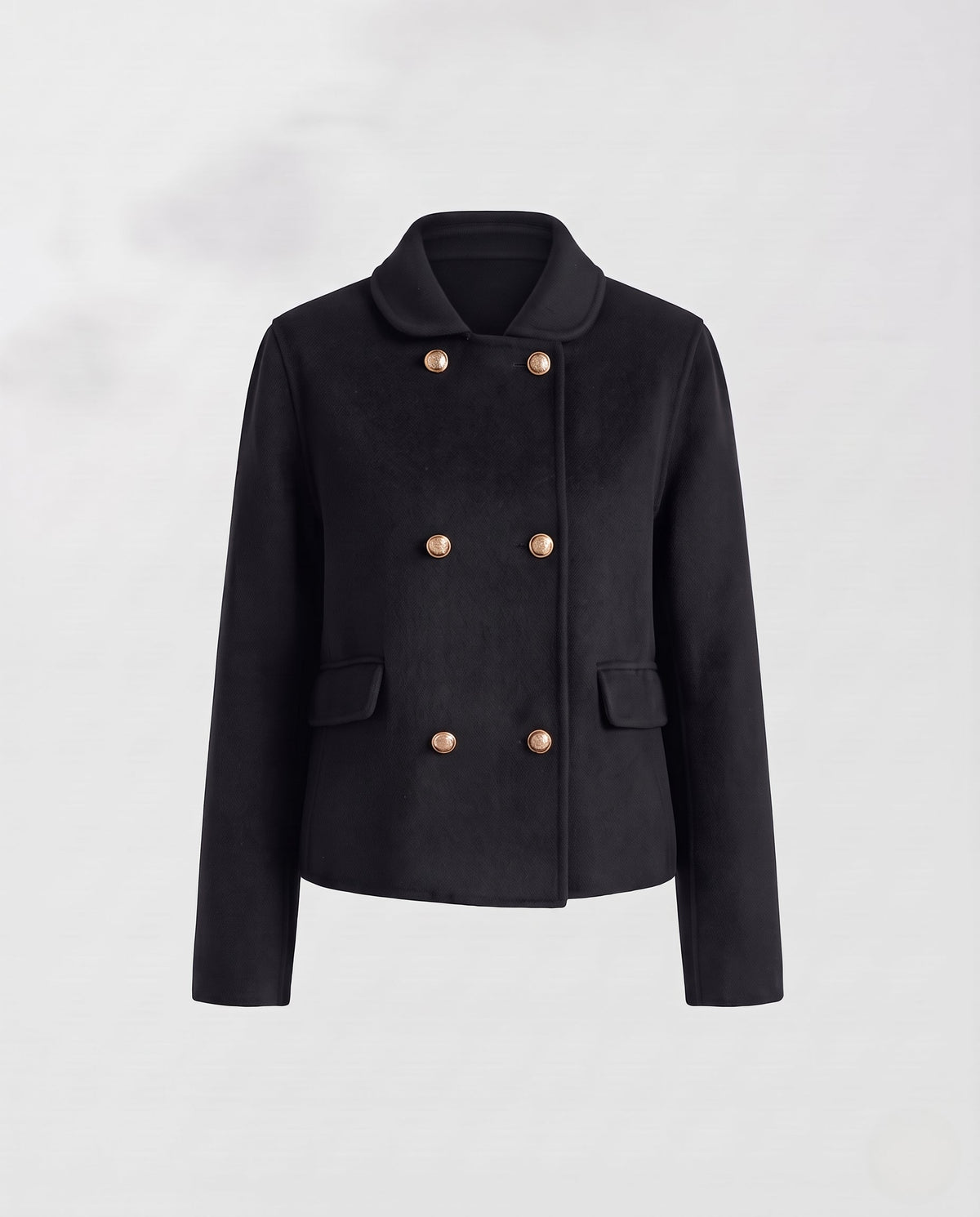 Women's Boxy Short Jacket with Double-Breasted Button Placket and Gold Decorative Buttons Fashion Glam