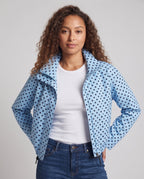 Women's Short Cut Polka Dot Rain Jacket with Stand-Up Collar and Drawstring Fashion Glam