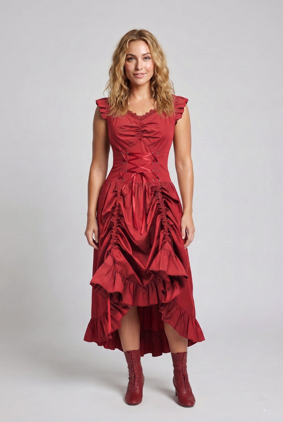 Women's romantic dress with ruffle details and elegant lacing Fashion Glam