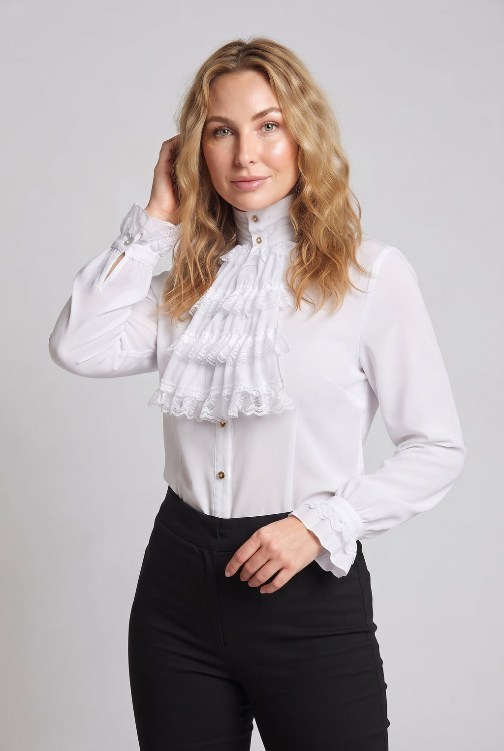 Women's Ruffled Shirt with Elegant Collar Fashion Glam