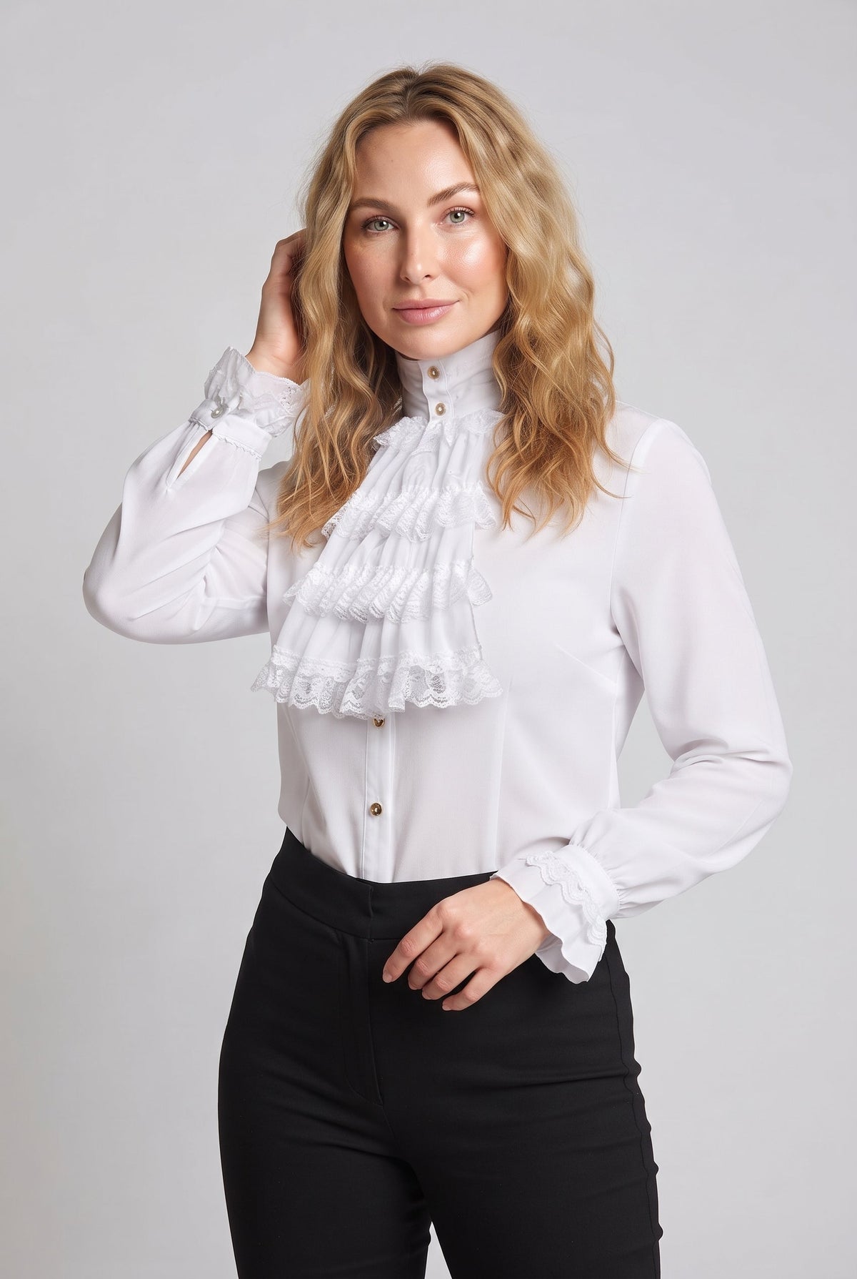 Women's Ruffled Shirt with Elegant Collar Fashion Glam