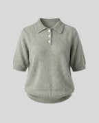 Women's Short Sleeve Polo Sweater made of cuddly Mohair-Angora Mix with Mother of Pearl Buttons Fashion Glam