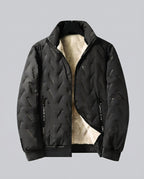 Men's quilted winter blouson with Sherpa lining, high standing collar, and concealed zip pockets