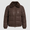 Women’s non-padded puffer jacket with glitter effect and cozy faux fur collar
