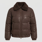 Women’s non-padded puffer jacket with glitter effect and cozy faux fur collar
