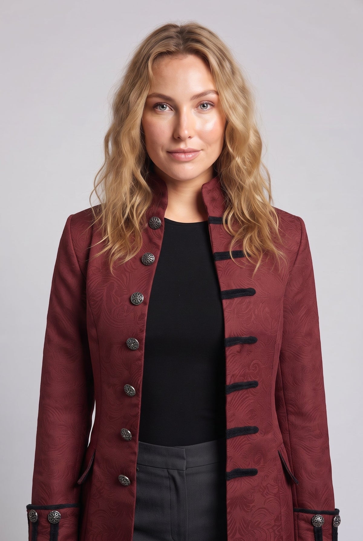 Ladies elegant tailcoat with elaborate jacquard pattern Fashion Glam