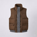 Women's quilted sleeveless quilted vest with high collar, jeans-look inner flap and concealed zipper pockets