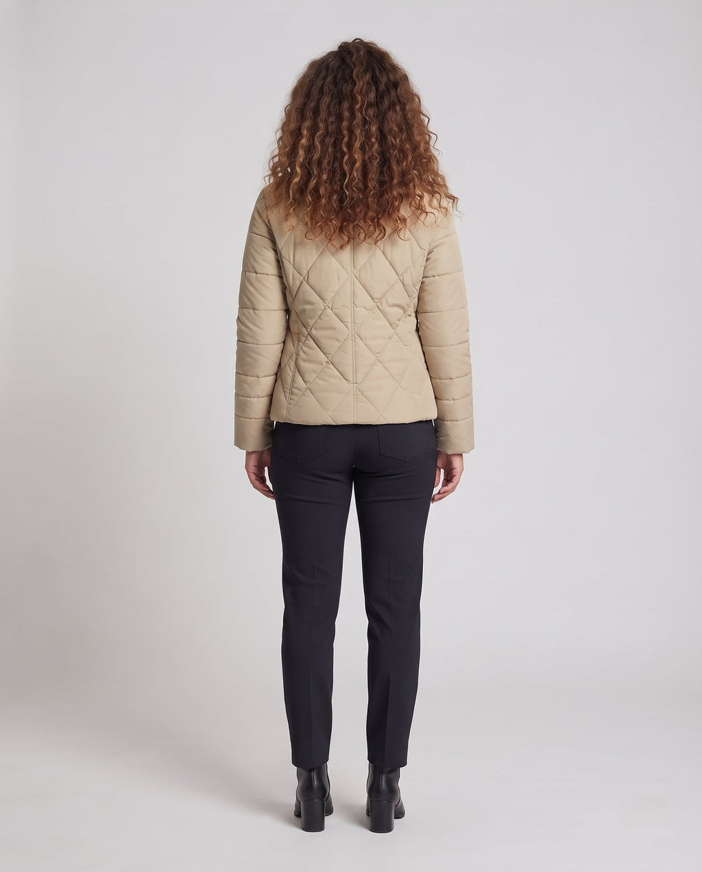 Women quilted short jacket with diamond quilting, stand-up collar and concealed zipper Fashion Glam