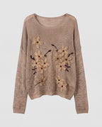 Women's fine-knit pullover with transparent flower appliqués Fashion Glam