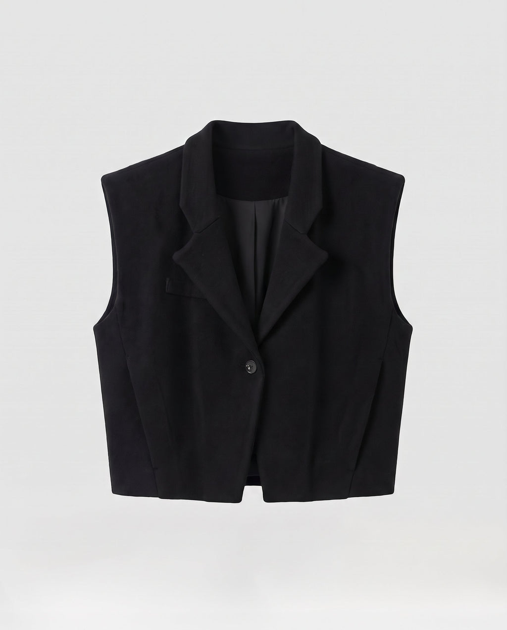 Women’s short-cut knitted vest with lapel collar and structured shoulder area Fashion Glam