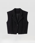 Women’s short-cut knitted vest with lapel collar and structured shoulder area Fashion Glam
