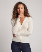 Women's Slim V-Neck Cardigan made of stretchy ribbed knit with asymmetrical hem Fashion Glam
