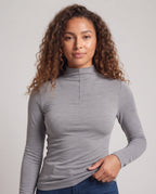 Women's Fitted Long Sleeve Shirt with Stand Collar and Short Front Zip Fashion Glam