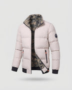 Men's Modern City Puffer with high closed collar, thermal insulation padding, concealed two-way zipper, and zip pockets