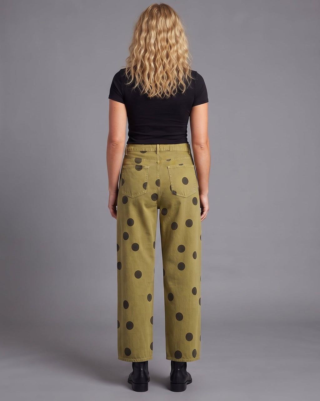 Ladies High-Waist Jeans with Wide Leg and Polka Dot Print Fashion Glam