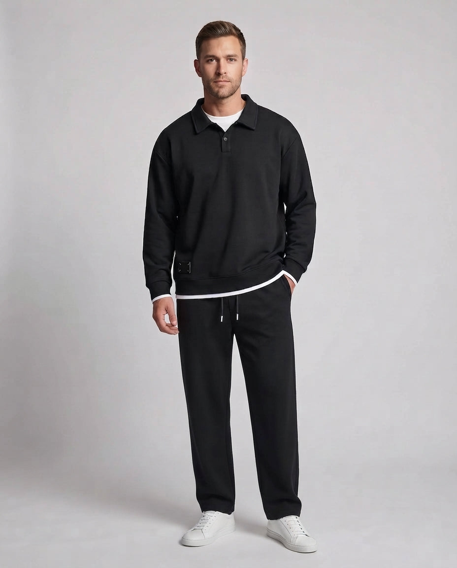 Unisex Oversize-Polo-Sweatshirt-Set mit weiter Jogginghose Fashion Glam