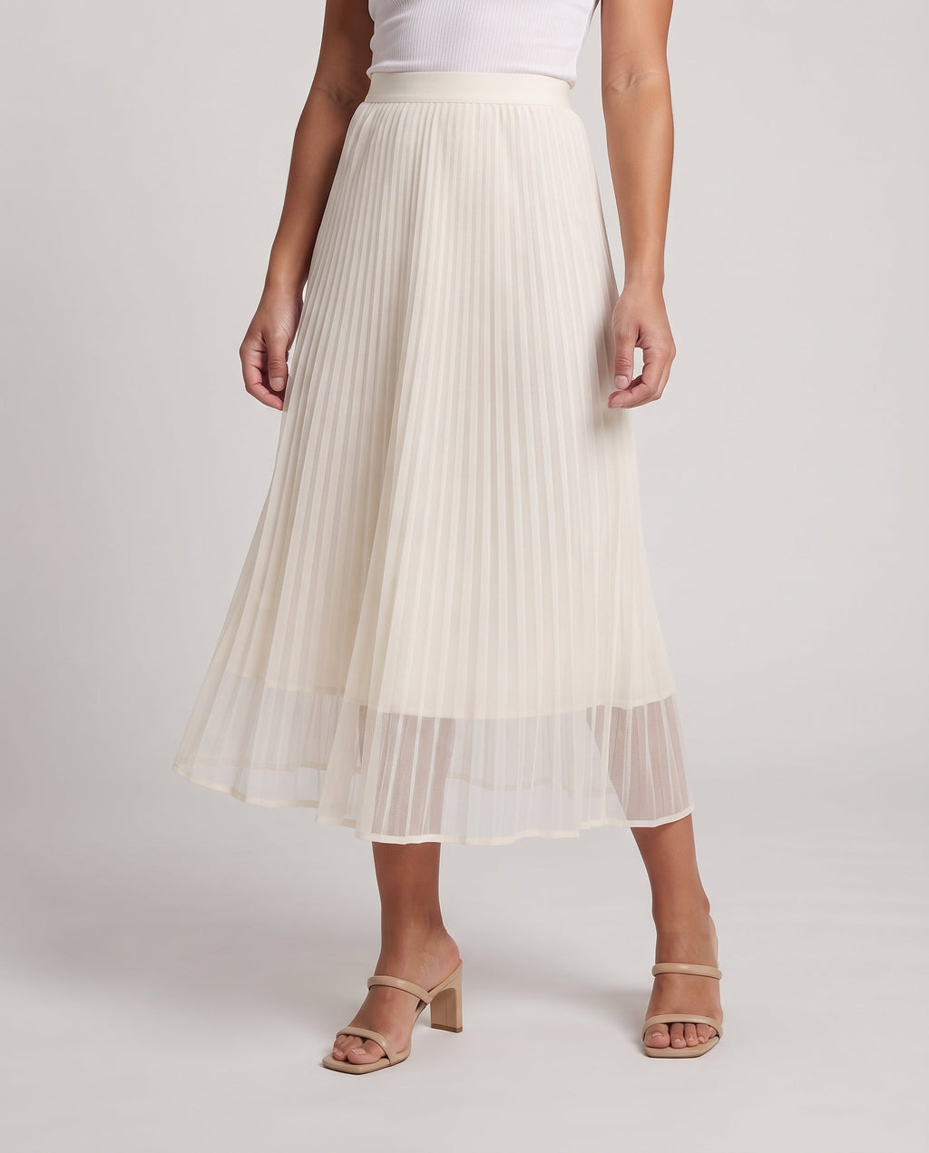 Women's midi skirt made of layered tulle with fine pleats and a high comfort waistband Fashion Glam