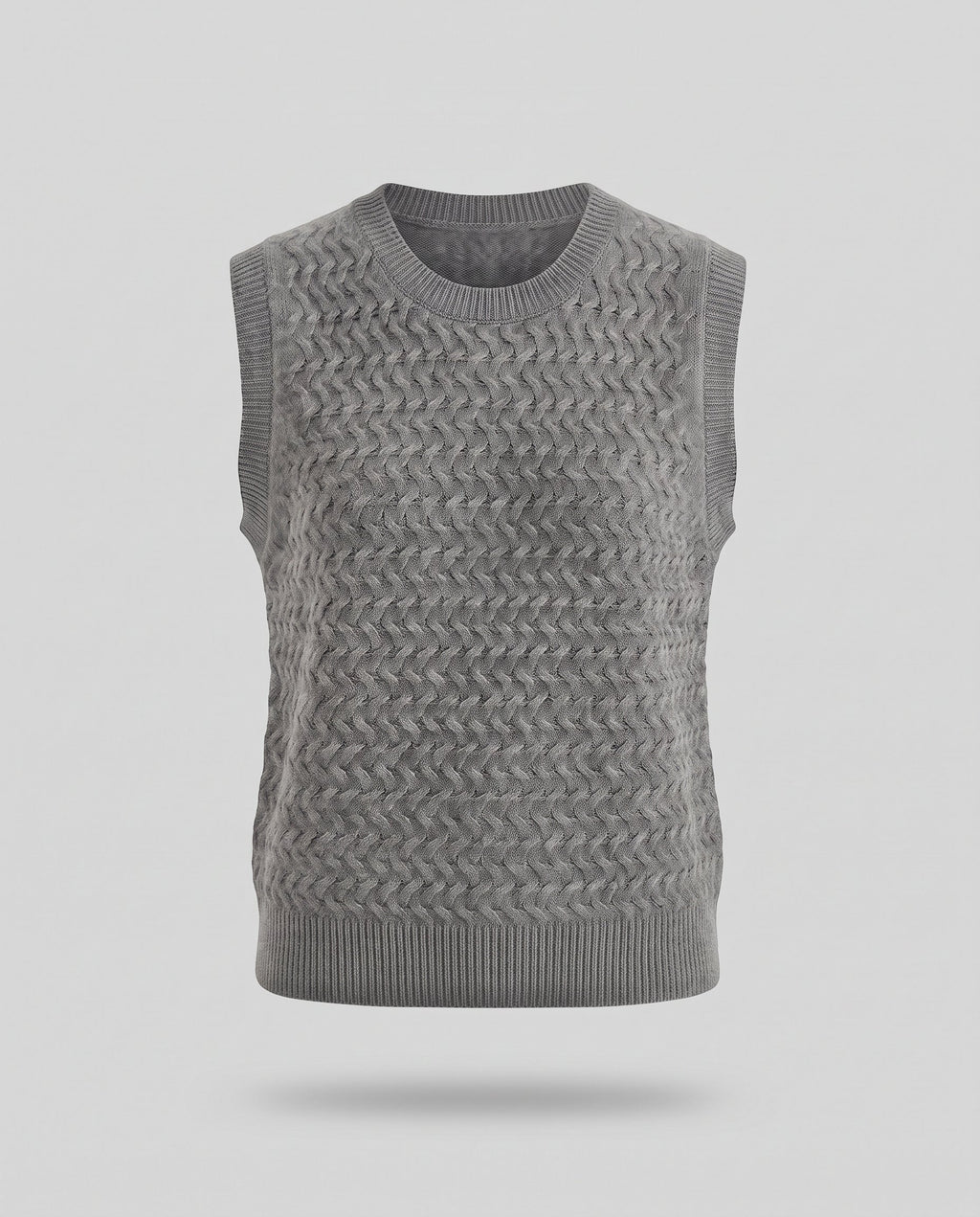 Women Structured Sleeveless Cable Knit Sweater Vest with Round Neckline Fashion Glam