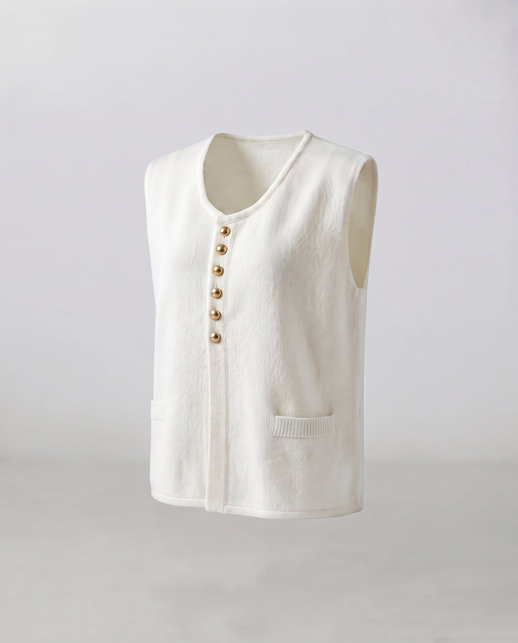 Women's Sleeveless Wool Blend Knit Vest with Decorative Button Placket and Boxy Silhouette Fashion Glam